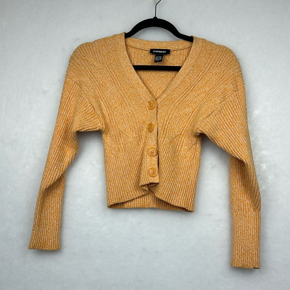 Express KNITTED BUTTON-FRONT CARDIGAN CROPPED CABLE SWEATER SZ XS